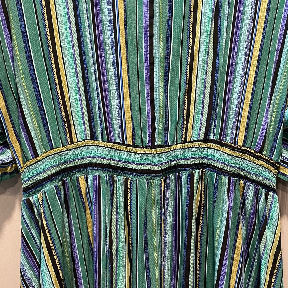 BloomChic Boho Maxi Dress 14/16 1x Emerald Green Striped Empire Waist Dress - Picture 9 of 10